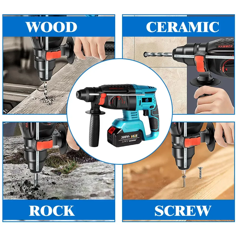 Imagem -04 - Martelo Elétrico sem Escova Recarregável Broca de Impacto sem Fio Chave de Fenda Funções Ferramenta Elétrica para Makita Bateria 18v 26 mm