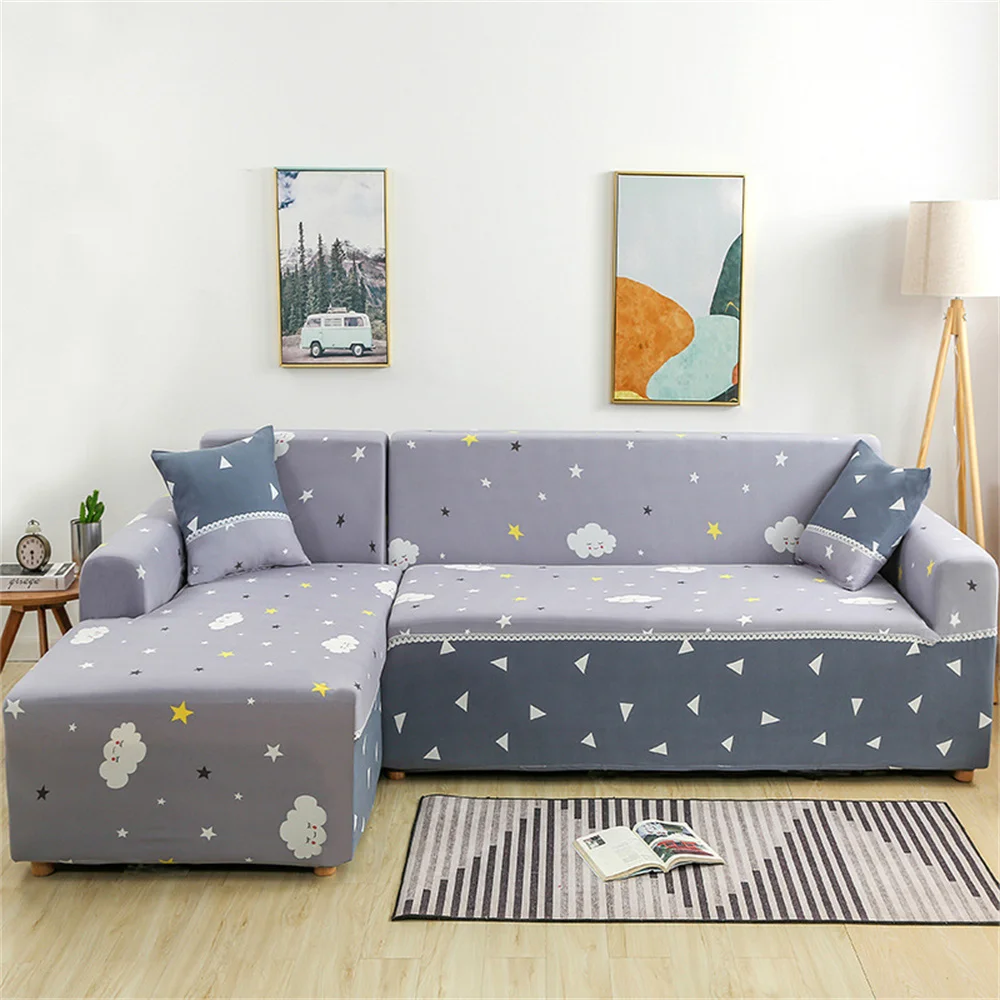 Triangle Sofa Cover Flower Starry Sky Leaves Elastic Sofa Covers Corner Sofas Protector Home Decor 3 Seater Elastic Sofa Covers