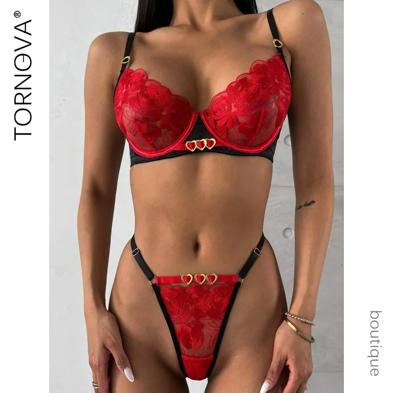 

Tornova Valentine's Day Sexy Lingerie Panty 2PCS with Steel Ring Gathertogether Erotic Seductive Women Private Hot Underwear Set