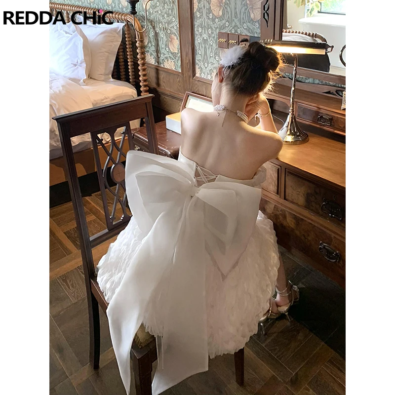 REDDACHiC Vestido tubo para mujer con lazo desmontable cinturón de diamante blanco con cordones sin espalda Mini vestido de princesa vestido tutú para fiesta de cumpleaños