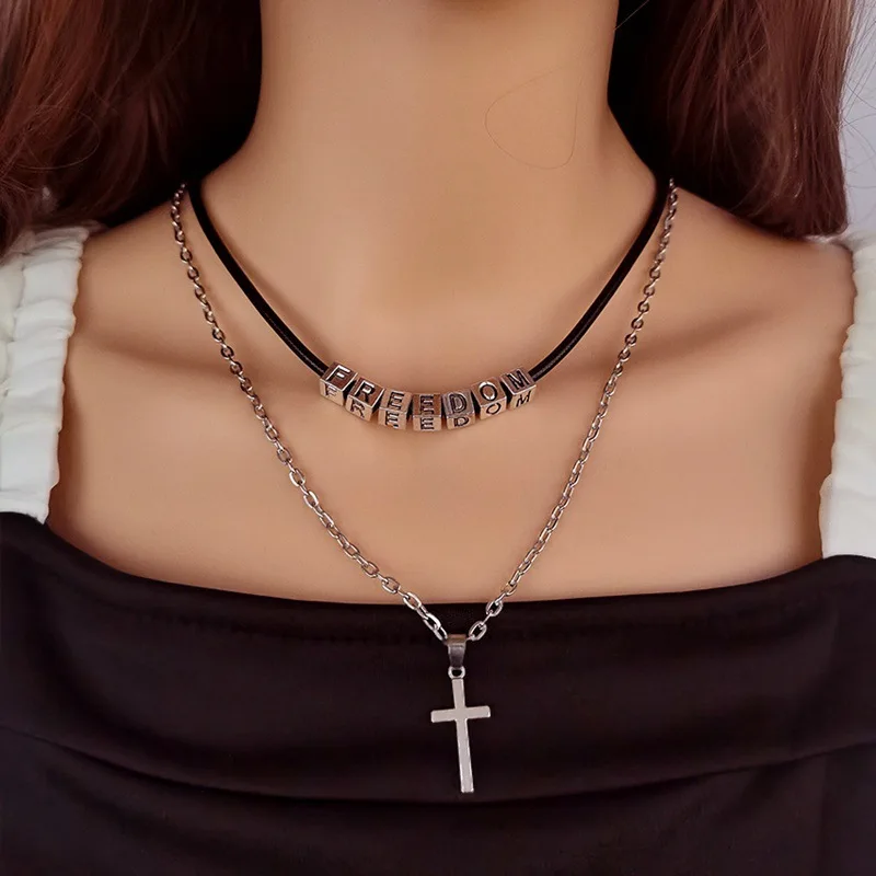 Vintage Women's Double Letter Necklace Wholesale Gorgeous Freedom Hope Faith Fearless