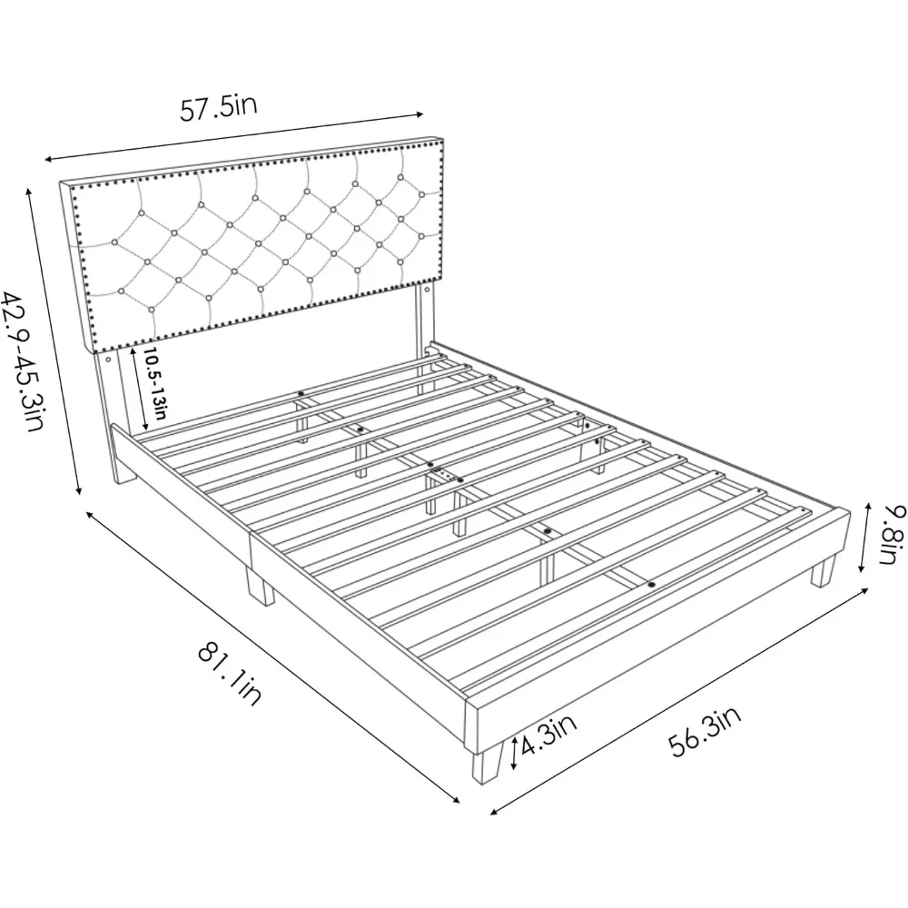 HOSTACK Full Size Bed Frame, Modern Upholstered Platform Bed with Adjustable Headboard, Heavy Duty Button Tufted Bed Frame with