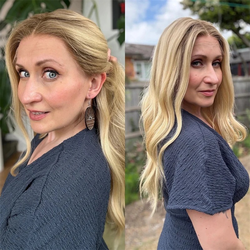 New In 13x4 Free Part Ombre Light Golden Blonde Streaks Synthetic HD Lace Front Wig with Roots Preplucked Hairline Body Wave