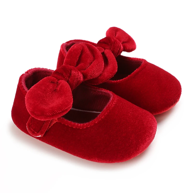 Newborn Infant Baby Girls Shoes Velvet Red Christmas 0-18M Princess Girl Baby Shoes Bow First Walkers