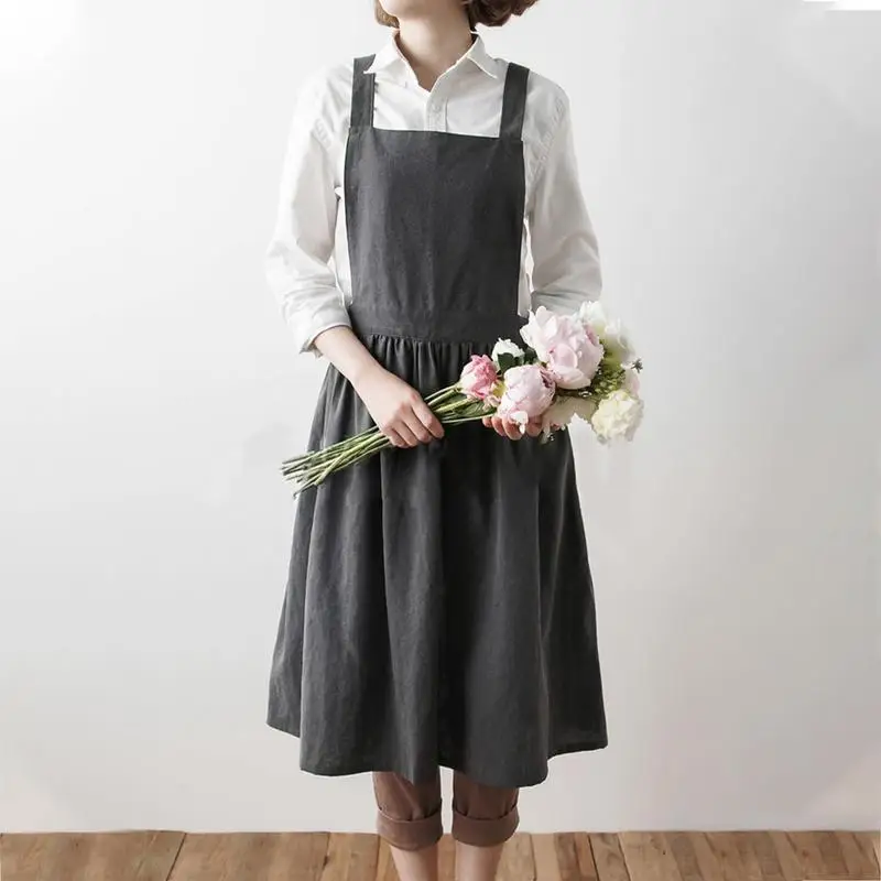 Nordic Simple Florist Apron Cotton Linen Gardening Coffee Shops Kitchen Aprons For Cooking Baking Restaurant Apron Pinafore