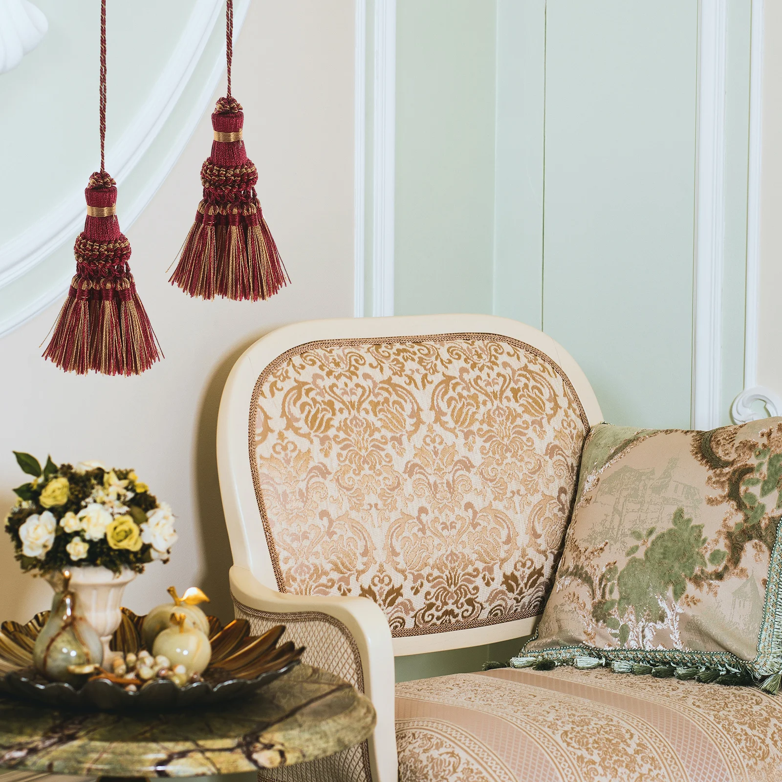 

Alipis 2pcs Suede Tassel Curtain Tiebacks Farmhouse Bead Garland Polyester Purse Home Pendant Keychain Fastener Lace Accessory