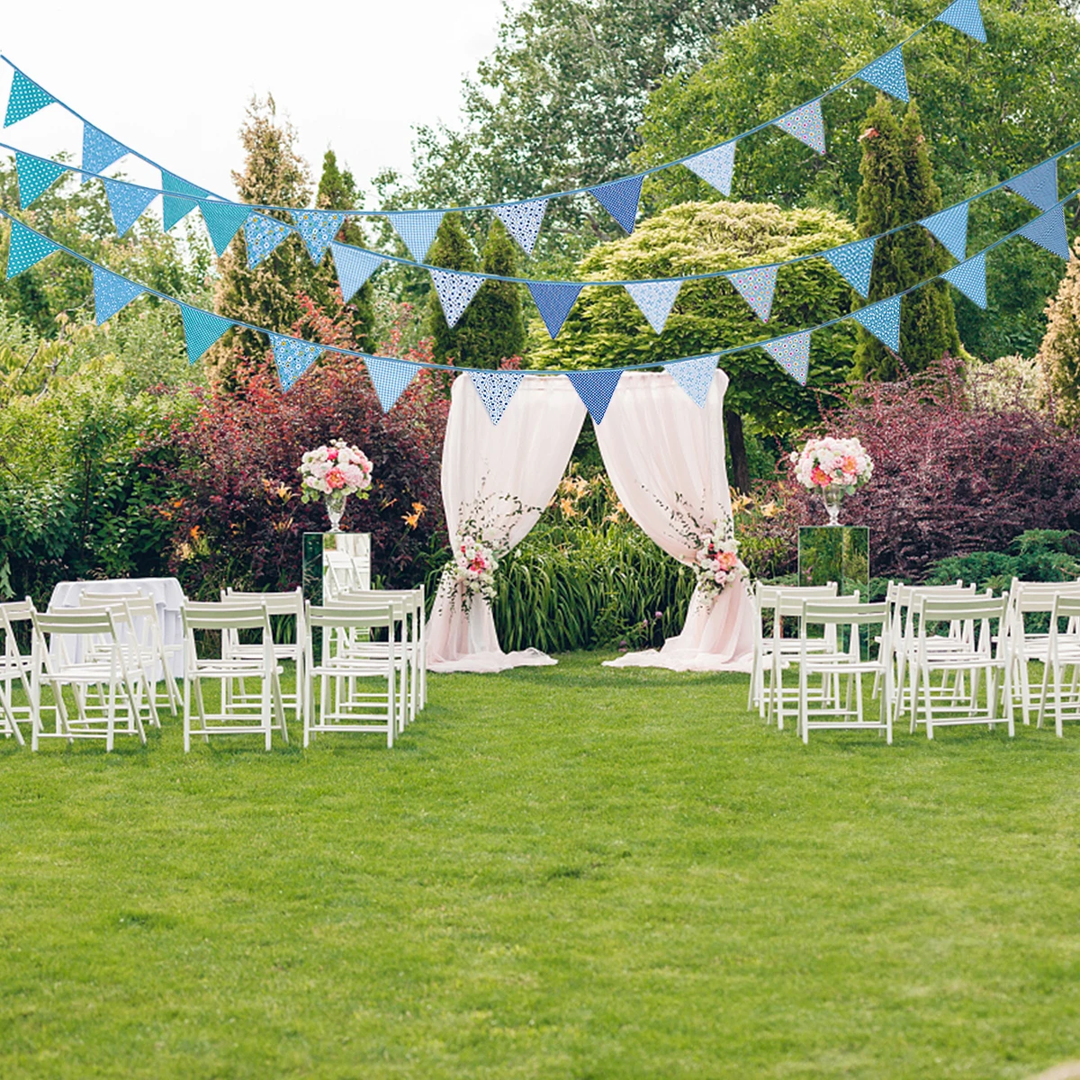 

1 set Cotton Party Banner Flags Bunting Decoration Blue Garland Holiday Kids Room Home Festive Decorations Flag Banner