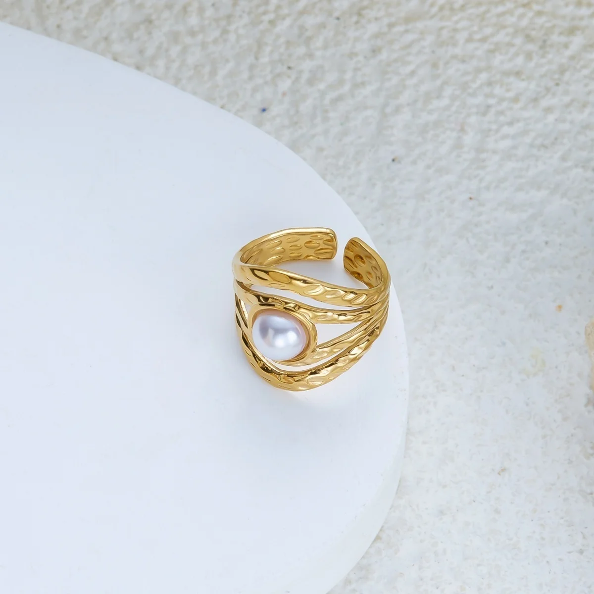 Ästhetische, natürliche Kieselsteine, spiralförmige, imitierte Perlen, strukturierte, gewellte Ringe für Damen und Herren, Edelstahl, geometrischer Ring, Schmuck. – Detail 24