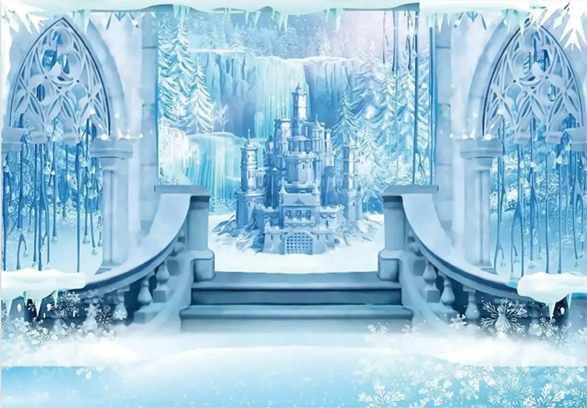 Winter Backdrop Wonderland Ice Castle Snowflake Photography Background Theme Party Supplies Decoration Banner Studio Props