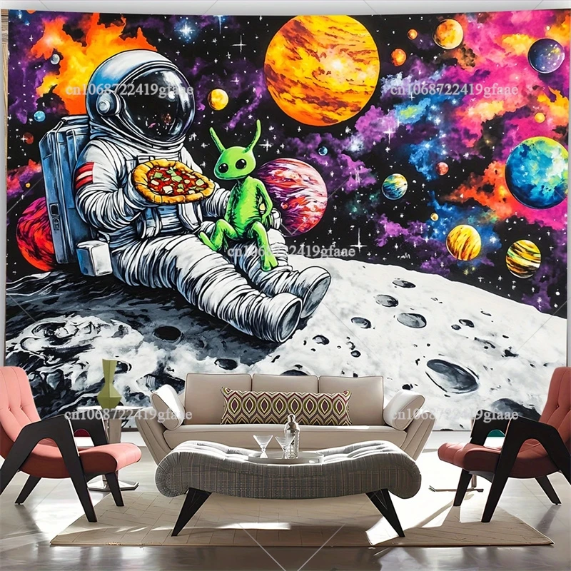 

Space Astronaut Alien Wall Hanging Trippy Psychedelic Galaxy Planet Tapestrys Aesthetic Room Decor Backdrops Background Cloths