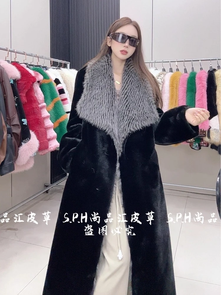 2025 New Winter Clothes Women's Fashionable Furry Collar Thickened Faux Fur Coat Long Sleeves Warm Comfortable Jacket Outerwear