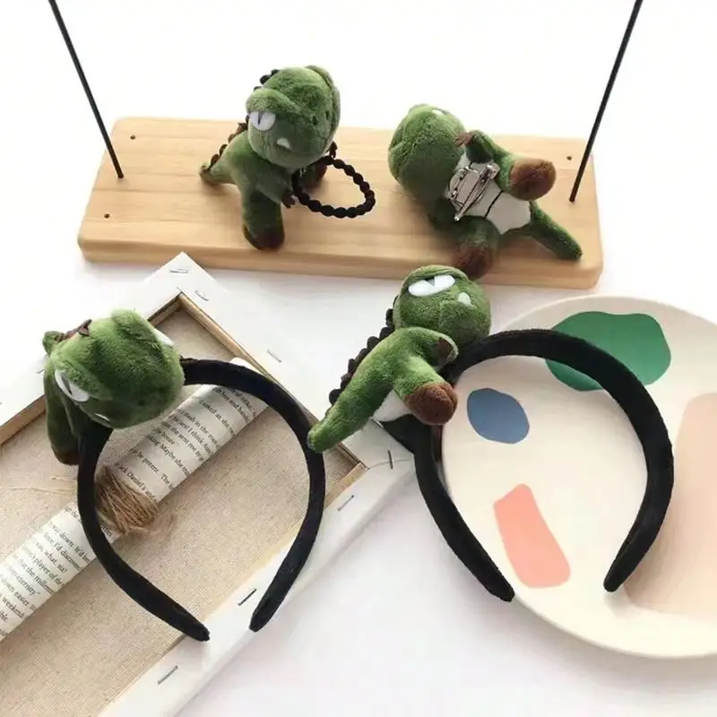 1 unidad de diadema bonita de muñeco de dinosaurio verde de dibujos animados, diadema súper bonita, pinza para el pelo de felpa, broche exquisito, accesorio para el cabello