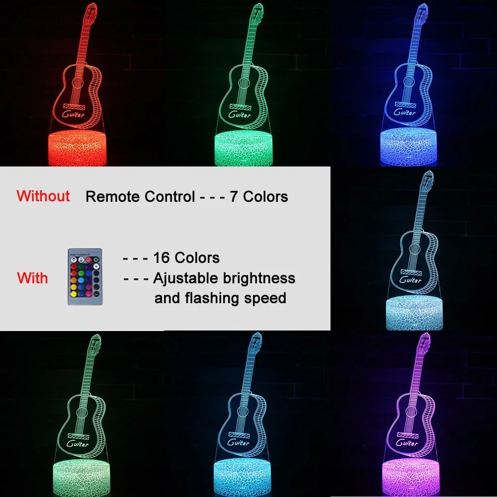 Acrylic 3D Table Lamp Touch Remote Control  Bass Guitar Violin Home Room Decor LedLights Lamp Creative Music Night Lights Gift