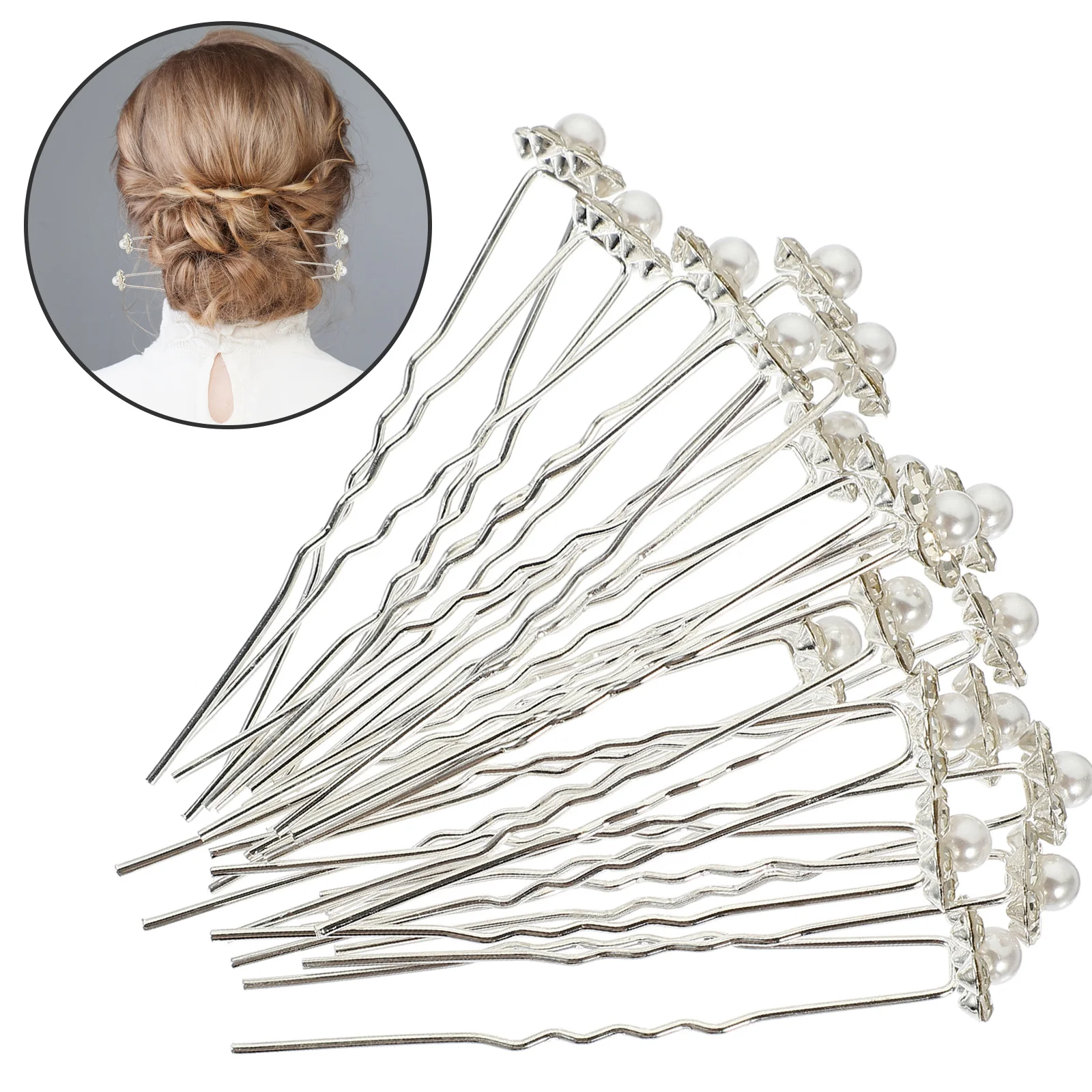 

20Pcs Rhinestone Hairpins Elegant Decorative Accessories for Women U Shaped Stick Bun Holder Party Daily Wear Hair Sticks