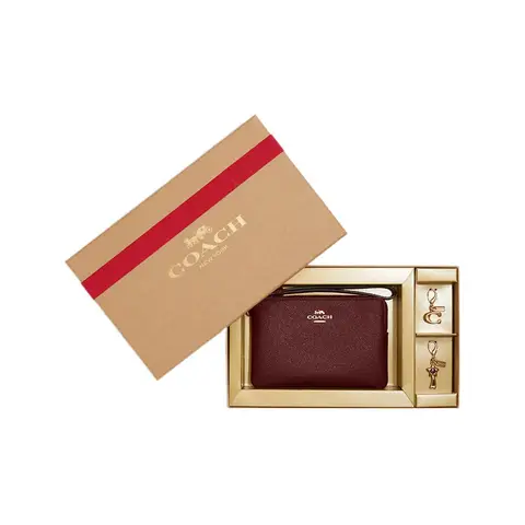 COACH Bolso de mano de cuero con cremallera en esquina Mini para mujer rojo cereza CF547-IMBCY