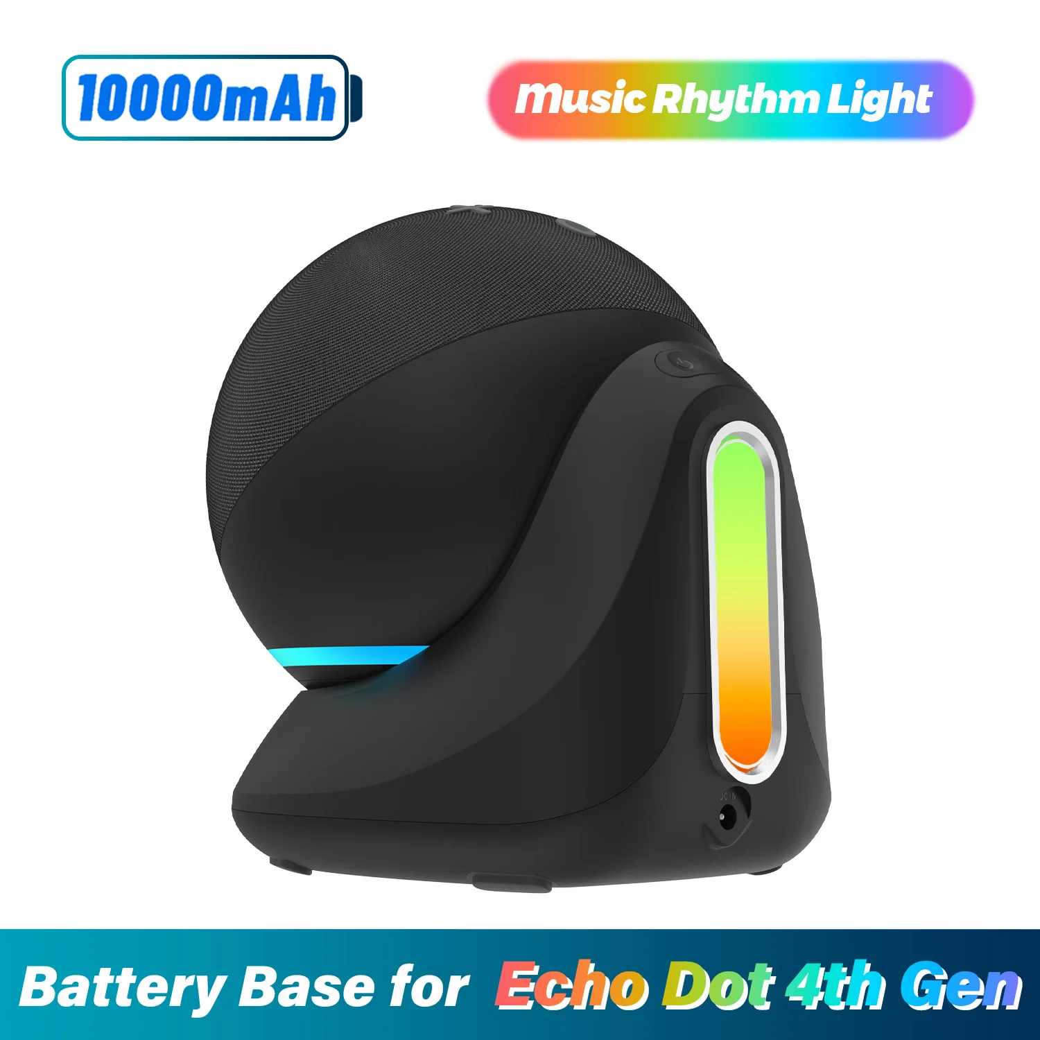 Fanxoo Echo Dot 4th Gen Battery Base Music Rhythm Lights ED4 10000mAh Portable Charger Power Bank For Alexa Docking Station