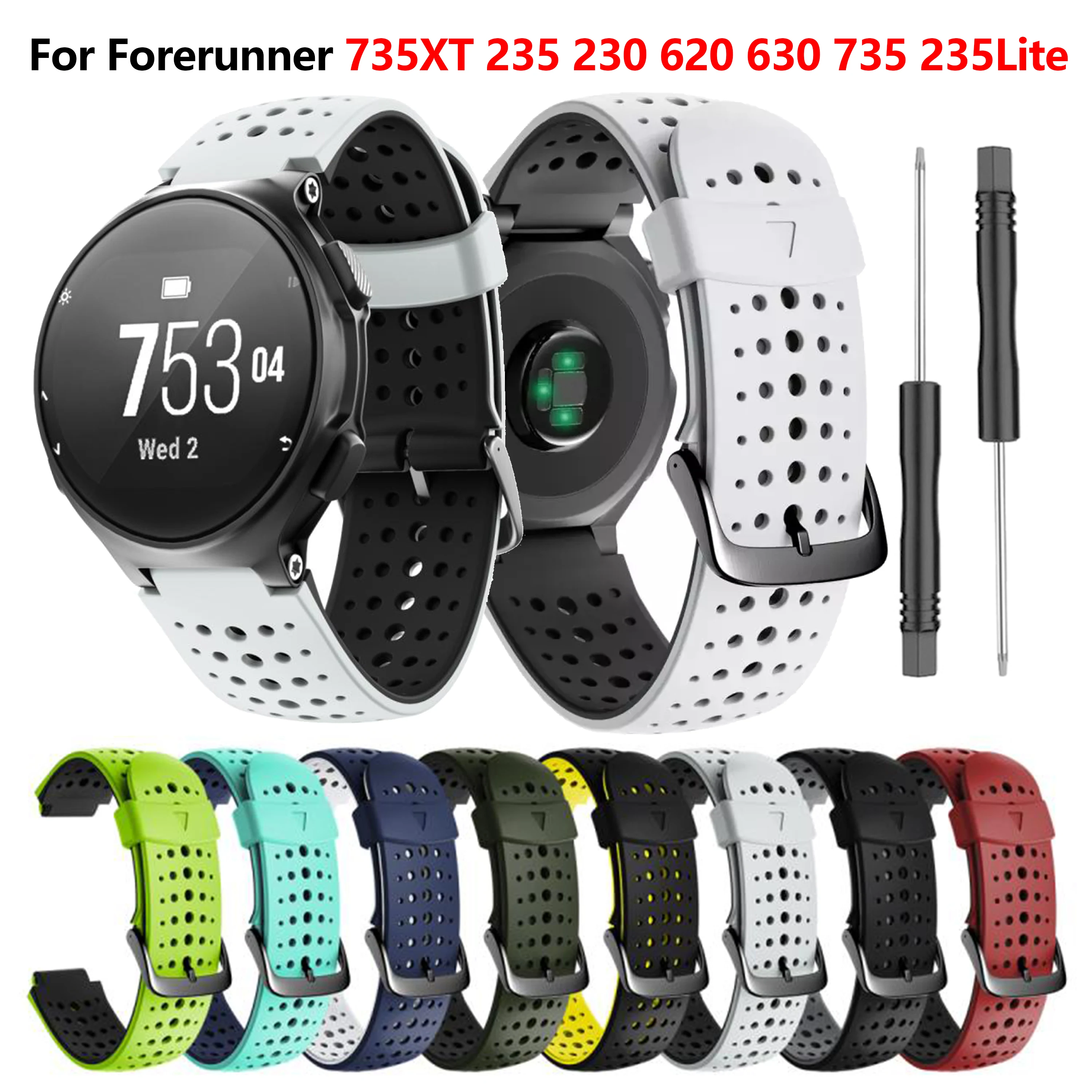 Correa de reloj para Garmin Forerunner 735XT, pulsera de silicona para reloj inteligente Forerunner 235 Lite 220 230 620 630 735XT