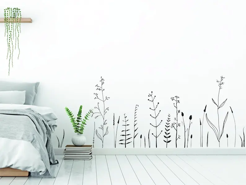 Wild Flowers Wall Decal - Fake Meadow Decal, Vinyl Wall Decal, Living Room, Bedroom, Feature Wall