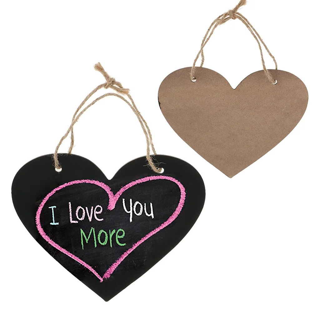 2pcs Heart Shaped Blackboard Hanging Message Board Wall Decor Sign Home Chalkboard Pendant With Hemp Rope Double Sided Density