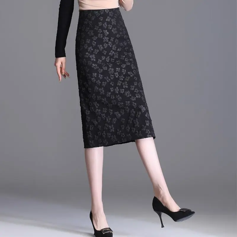 تنورة مجسّمة مطرزة للنساء للربيع والخريف منتصف الطول 2025 الربيع والصيف تنورة جديدة عالية الخصر سبليت