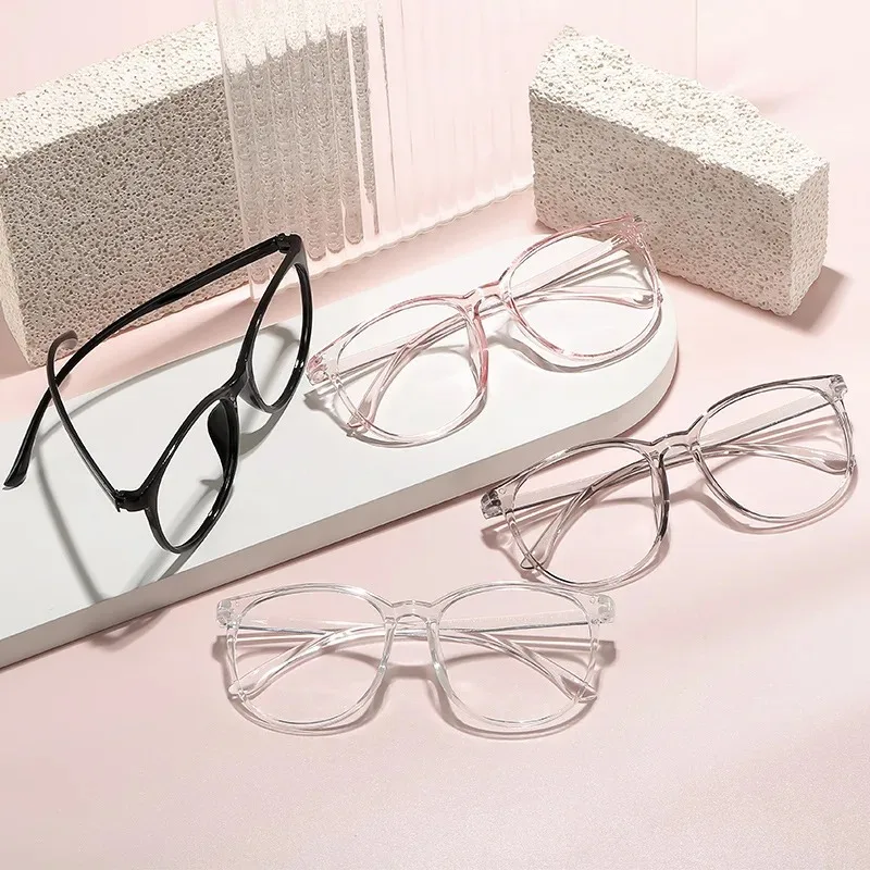 Round Large Frame Computer Glasses Women Man Anti Blue Light Optical Spectacle Flat Lens Eye Protection Plain Eyeglasses