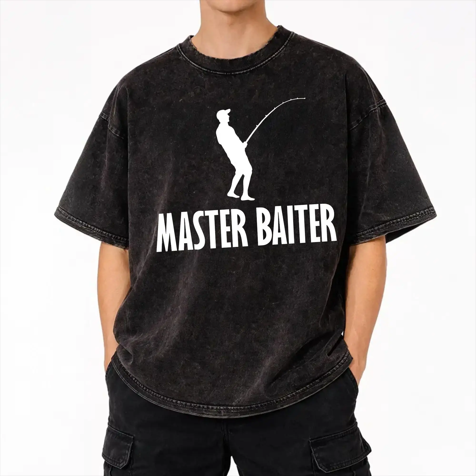 Master Baiter Funny Fishing  Washed T Shirts Streetwear Hip Hop Retro T-Shirt  Tees for Men Women Short Sleeve Oversize