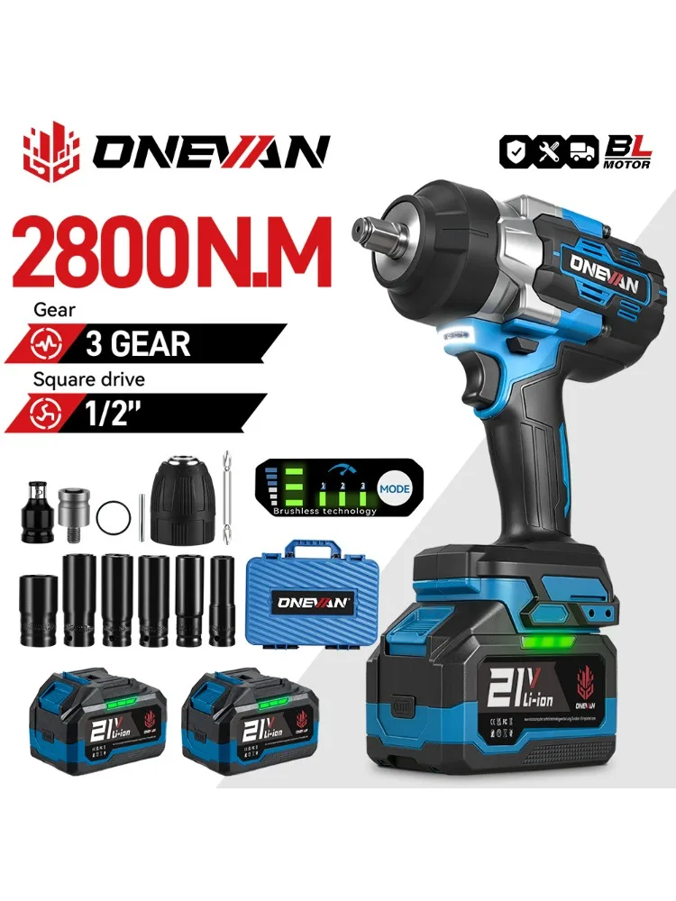 ONEVAN 2800N.M Borstelloze Elektrische Slagmoersleutel 1/2Inch Draadloze Momentsleutel Schroevendraaier Power Tool Voor Makita 18V Batterij pin - afbeelding 2