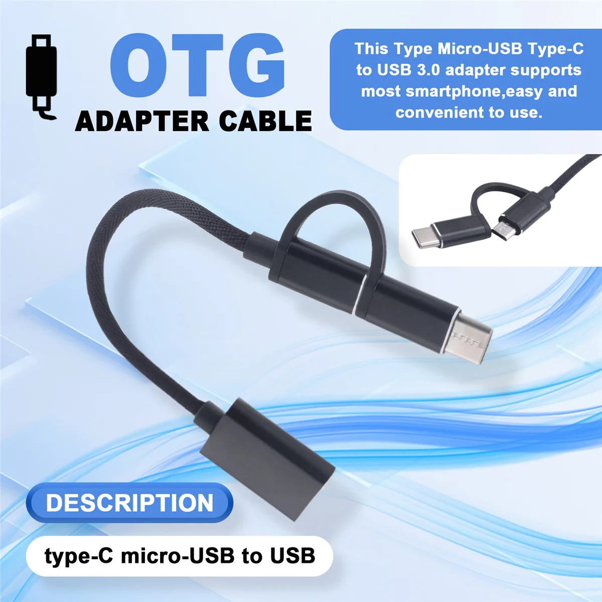 Кабель-адаптер USB 3.0 OTG 2 в 1, Type-C Micro-USB — USB 3.0 — Black_BSH
