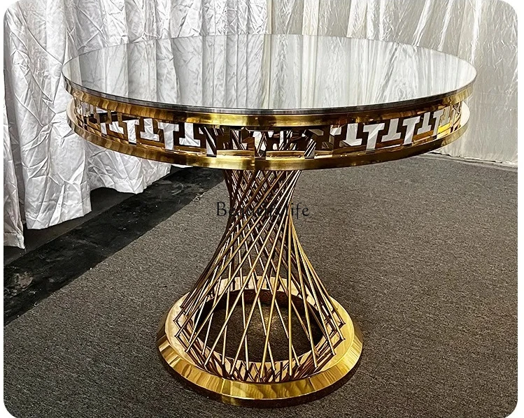 

Modern Simple Wedding Banquet Household Stainless Steel Light Luxury Round Table Modern Dining Table Hotel Round Table