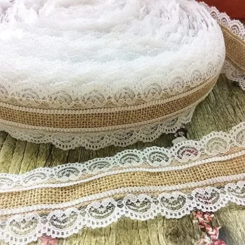 2 Meter Linen Vintage Burlap Lace Table Runner Handmade Jute Burlap Band for Country Party Wedding Christmas Decoration 4F