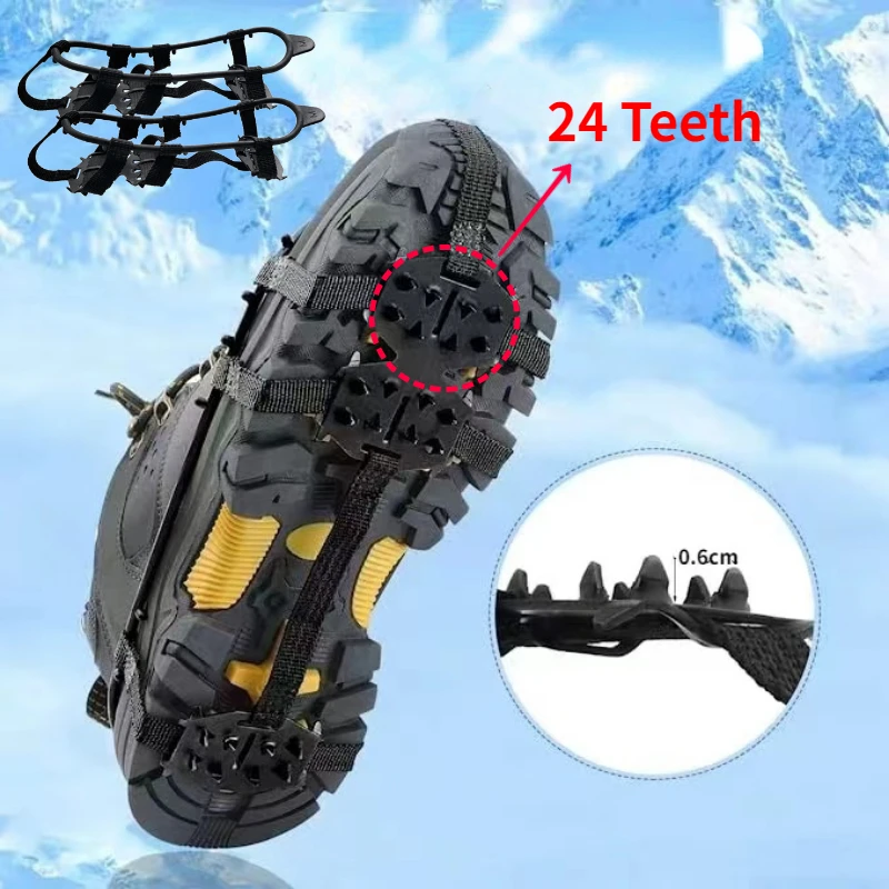 1 Pair M L 24 Teeth Anti-Slip Ice Grips Gripper Shoes Boot Hiking Ice Climbing Shoe Spikes Climbing Chain Crampons Shoes Cover