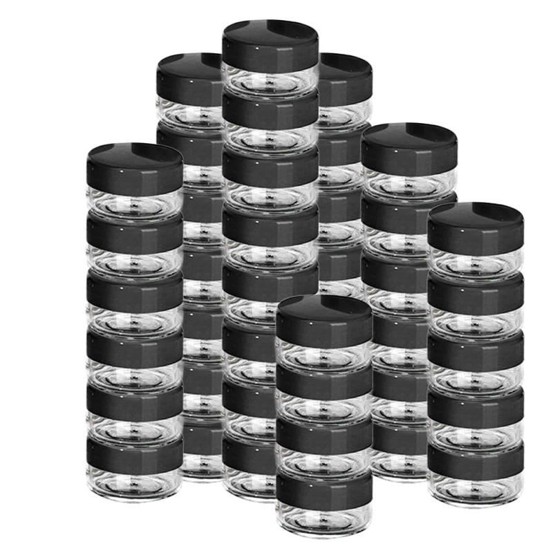 

40pcs 10 Gram Empty Plastic Cosmetic Containers Clear Round Sample Pot Jar Screw Black Cap Lid BPA Free Cream Packaging