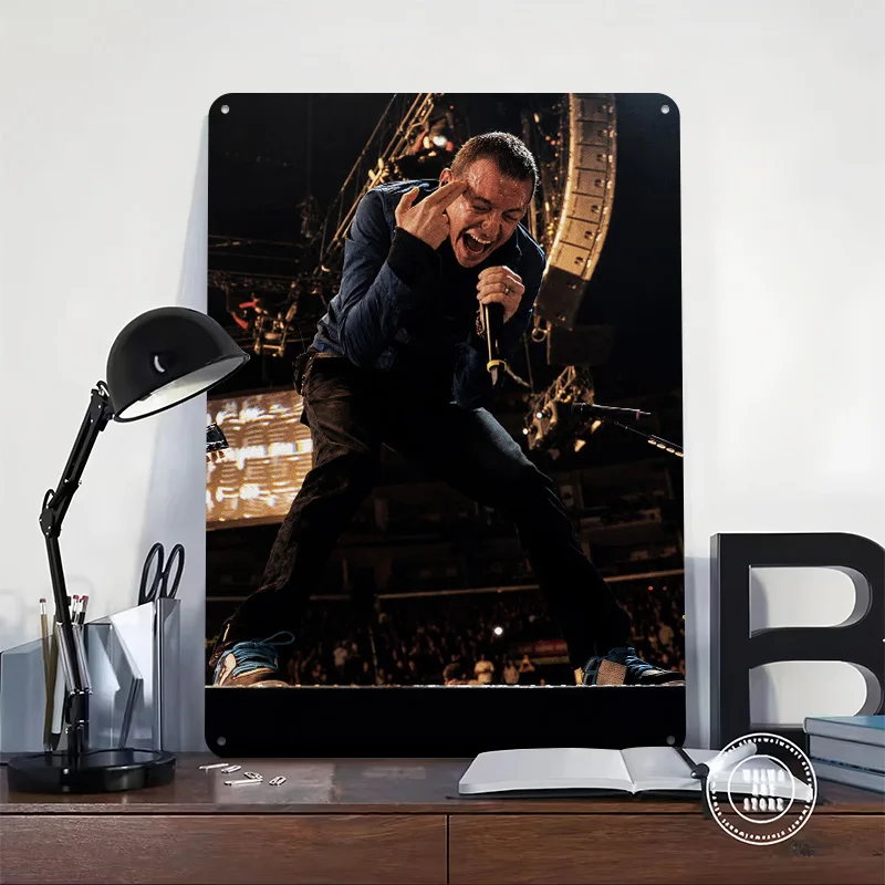 Chester Bennington Performing Live on Stage 3D Texture Printed Poster Custom Vintage Metal Tin Plate Sign for Wall Art Wand Deko