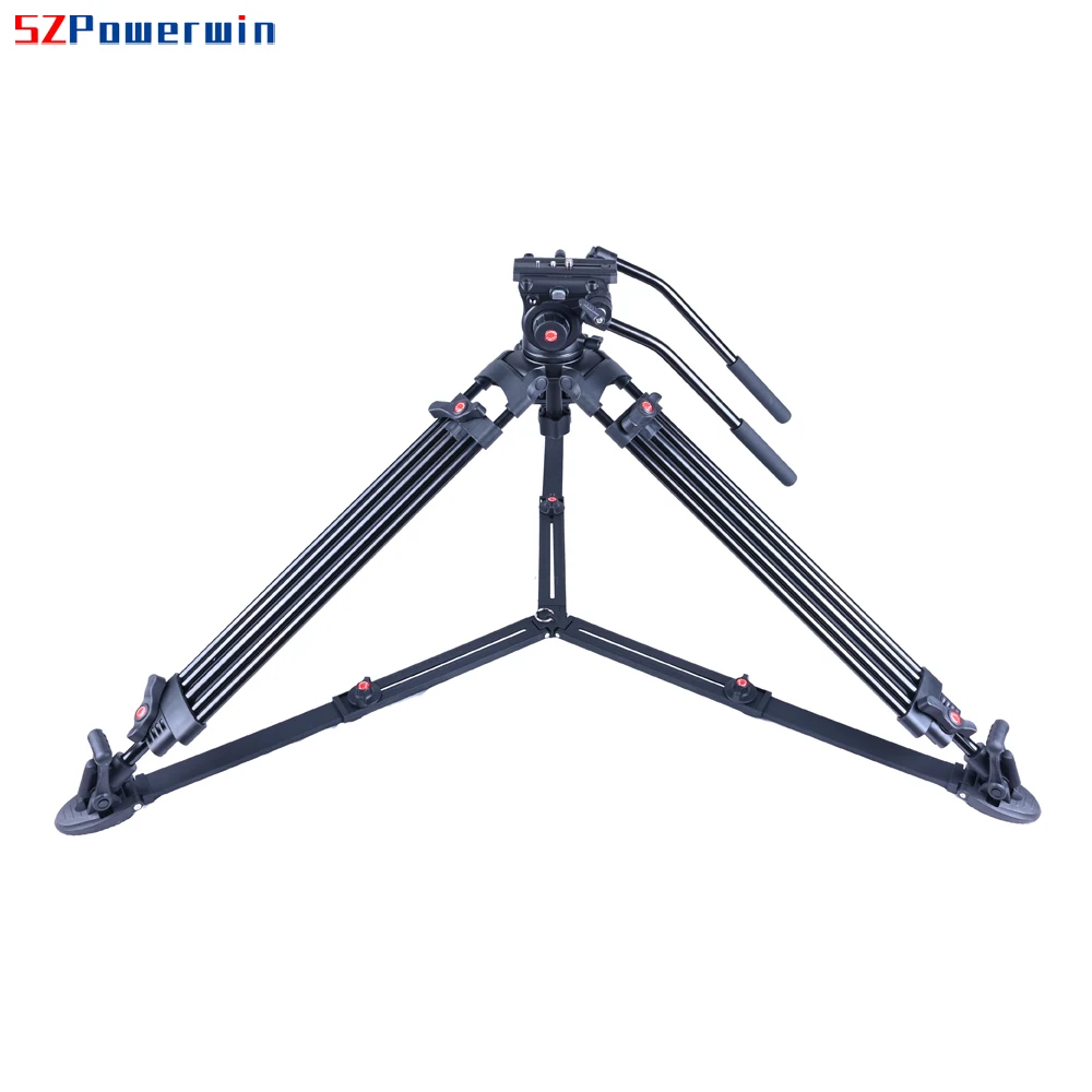 Powerwin PW-180B 180CM 72 Inch Heavy Duty Aluminium Professional Video Tripod with Ground Extension Fluid Head Gimbal Camera