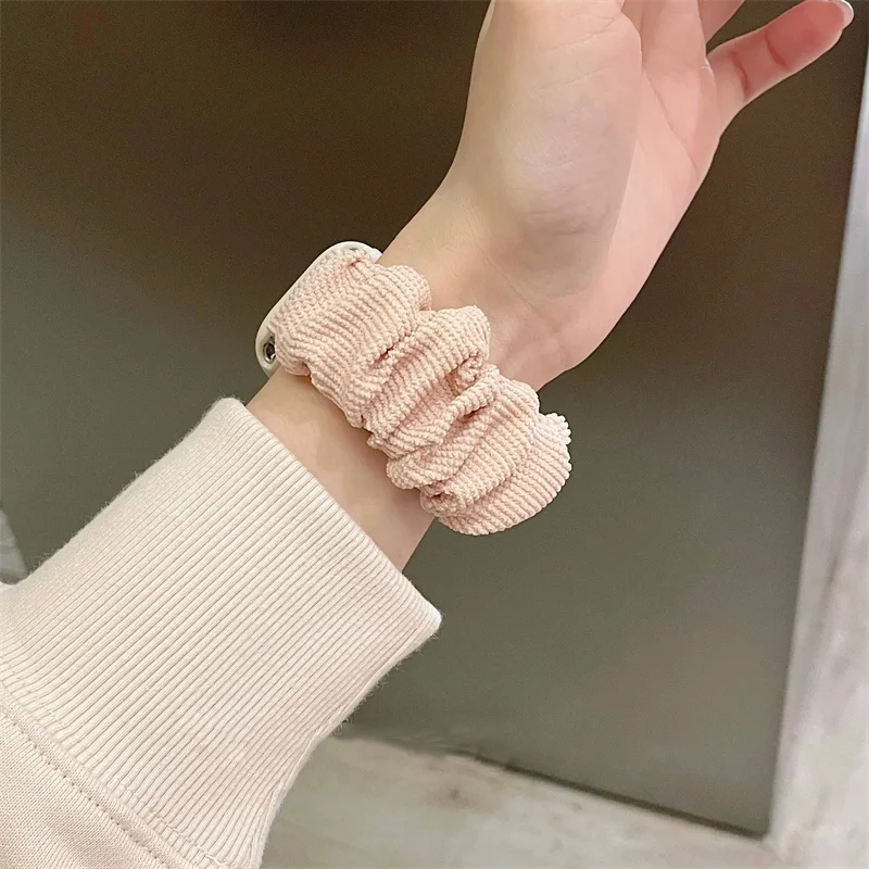 Light Pink Hair Band Strap+Case 40mm 44mm For Apple Watch Stretch Band Ultra2 49mm 41 45mm 38 42mm 40 44mm Lady Loop For iwatch