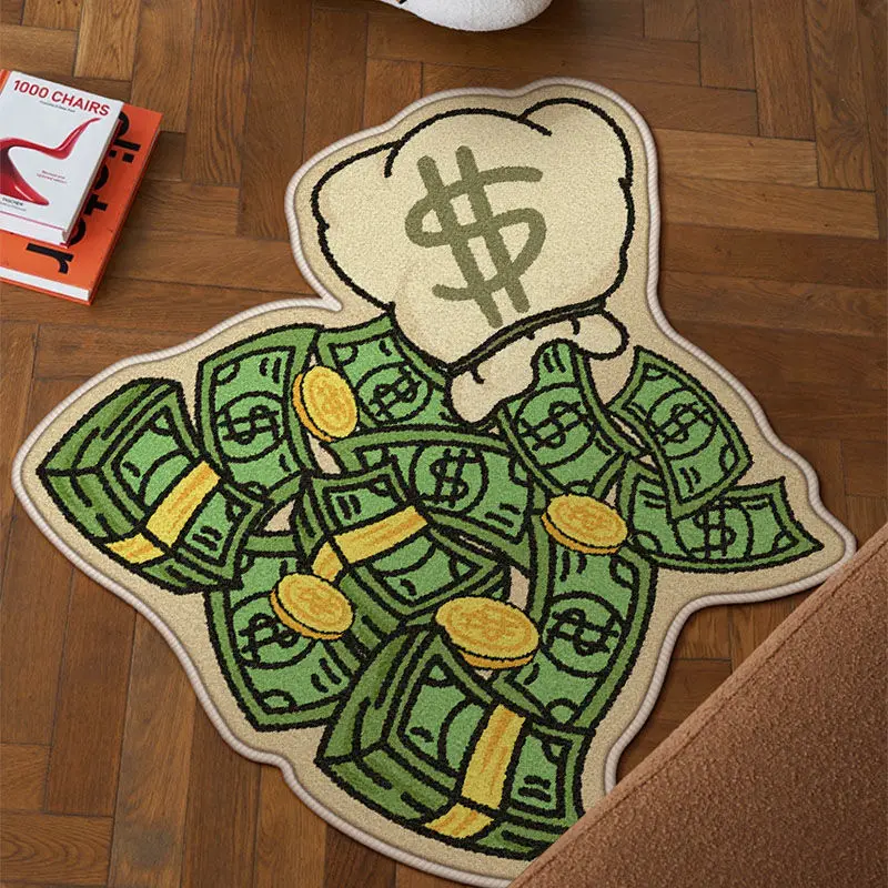 Us Dollar Gold Coins Lrregular Carpet Living Room Bedroom Decoration Carpet Home Foot Pad Cute Fun Mat Rug Chair Foot Pad Decor