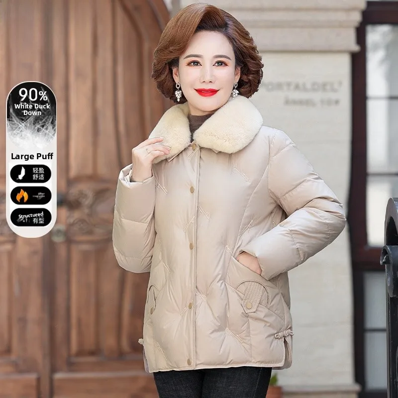 

Winter Faion White Du down Jaet ort Sle Women's Coat Young Mom's Clothing Middle-Aged And ly's Autumn Winter