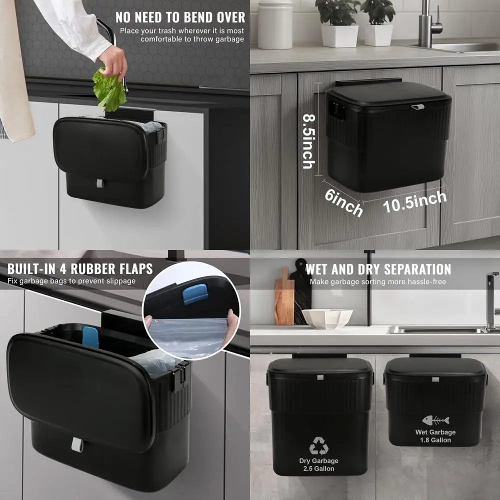 

1.8 Gallon Hanging Compost Bin with Lid, Wall-Mounted Trash Can for Kitchen, 7 Liter Countertop Garbage Can, Black