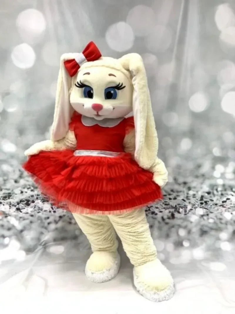 

Halloween Christmas Cute Hare Rabbit with Red Dress Mascotte Fancy Cartoon Mascot Costume Plush Fancy Dress Mascot Costume