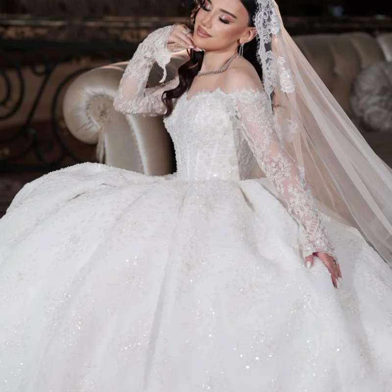 White Appliques Wedding Dresses Sequin  Decal Skirt Detachable Long Tail Puff Skirt Skirt Made Wedding Dress Bridal