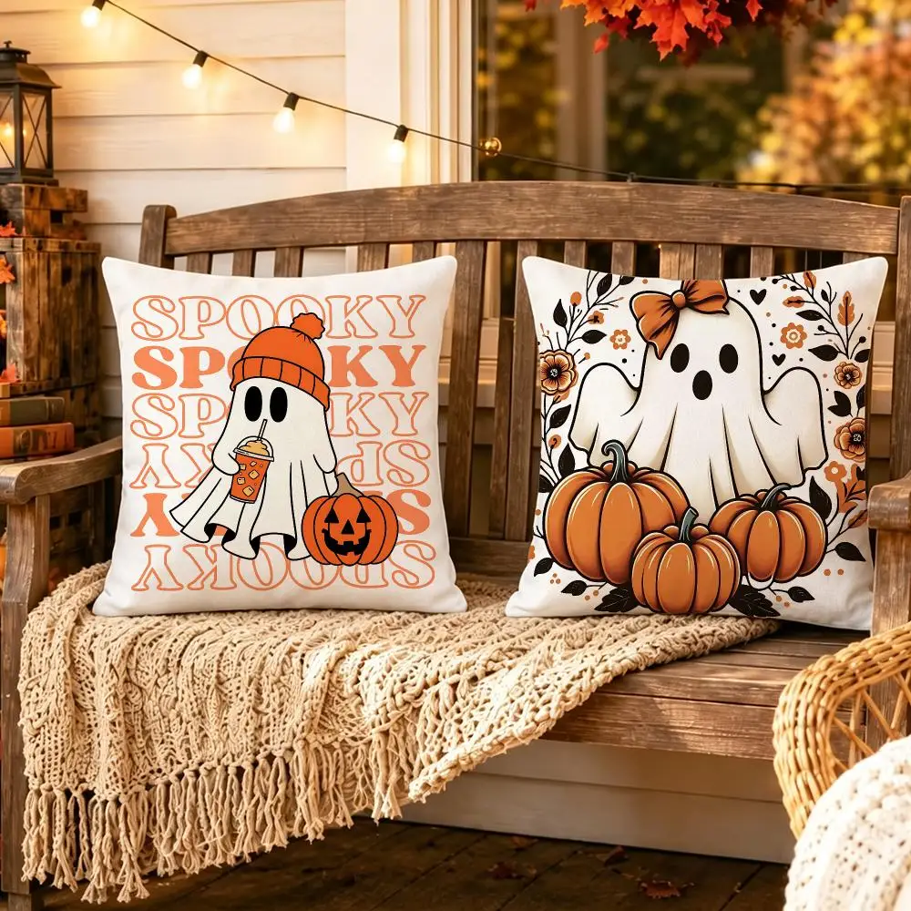 Graphic Halloween ghost Cushion Cover Pillow Short Plush Scary Creepy Cushion for Living Room Sofa Halloween Holiday Gift