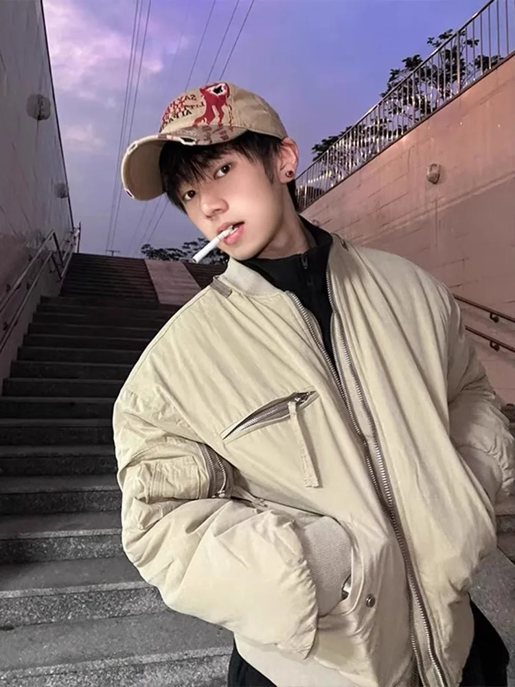

Khaki American Bomber Pilot Jaet Men's Thiened ort Baseball Sle Outerwear Autumn Winter Faion Brand Youth ular
