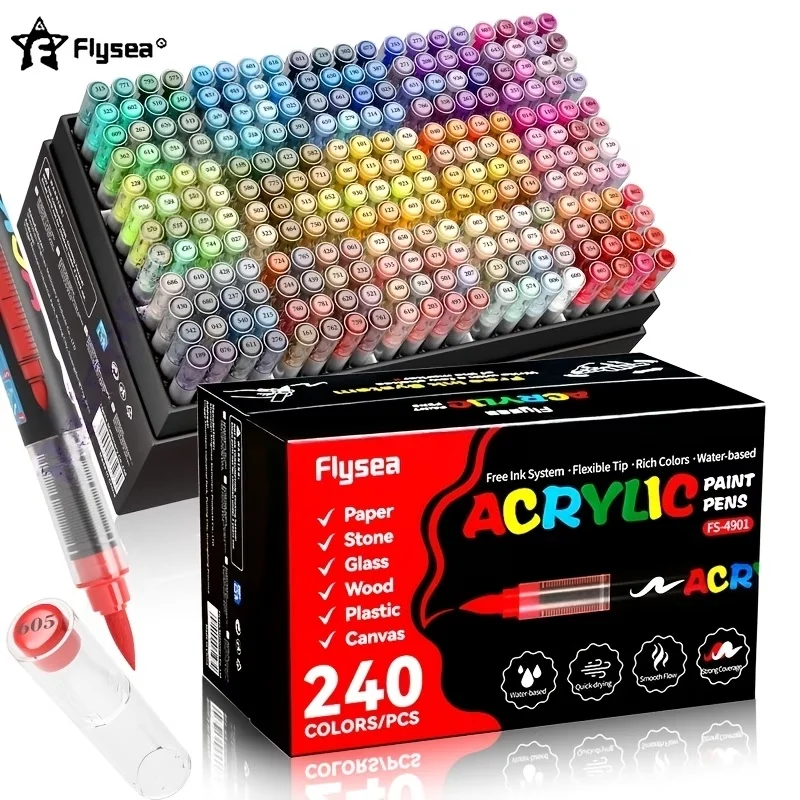 Image of FLYSEA 240 Farben 2026 Neue Acryl-Farbmarker mit Weicher Pinselspitze, Malstifte und Acrylfarben-Stifte für DIY-Basteln, Professionell