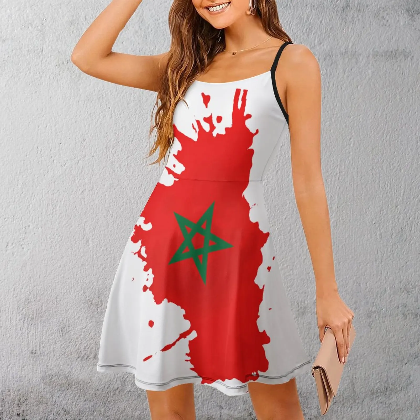 Morocco Flag Blood Style Moroccan T Shir Women's Sling Dress Humor Graphic Suspender Dress Creative Sexy  Woman's Dress  Vacatio