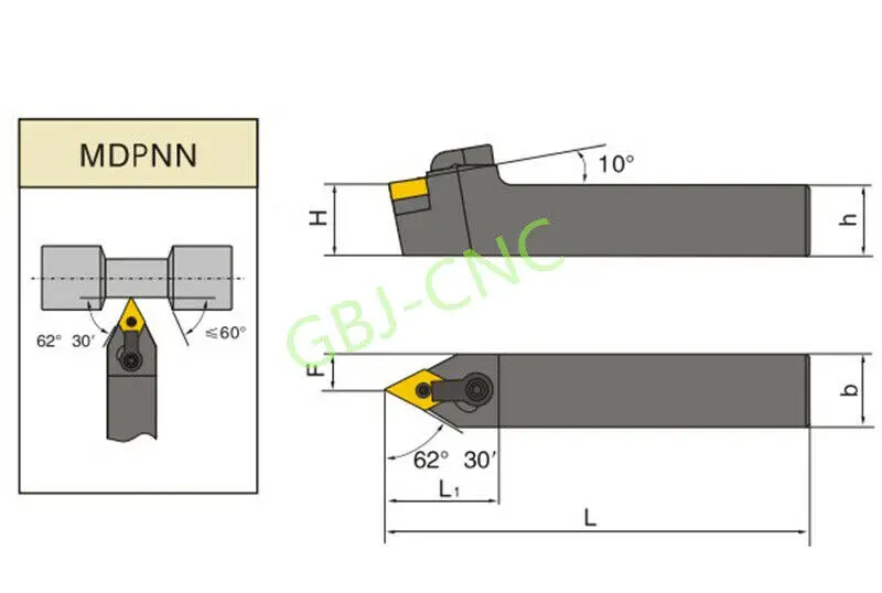 62.5° MDPNN 1616 2020 2525 H16 K16 M16  External turning tool For DNMG (clamp)