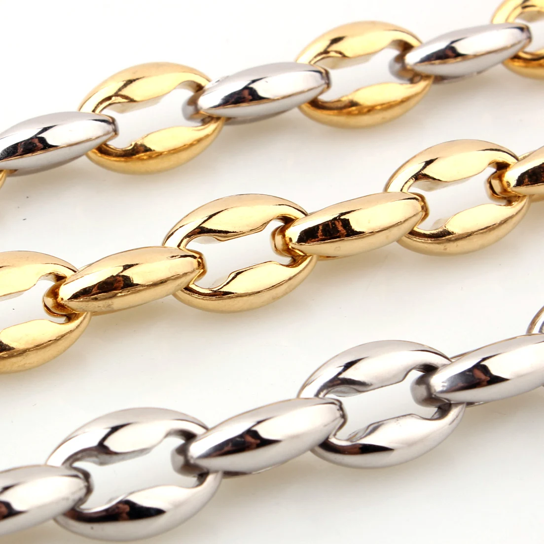 6.5/7.5/12mm 10meters High Quality Gold Silver Color 316L Stainless Steel Women Men Coffee Beads Chain Necklace