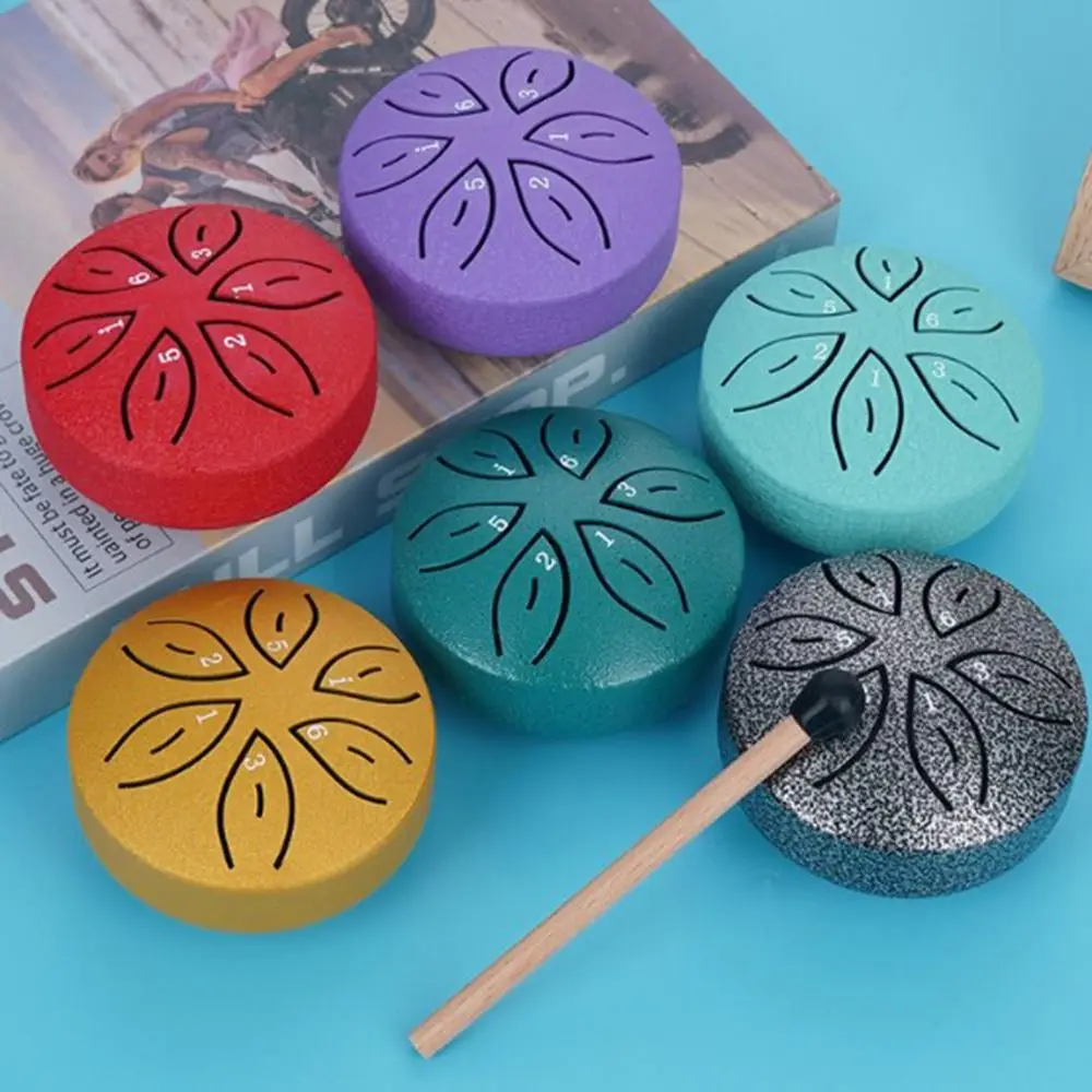 6-Tone Steel Tongue Drum Set Multicolour 3 Inch Mini Hand Pan Drums with Drumsticks Storage Bag Meditation Drum Drum Accessories
