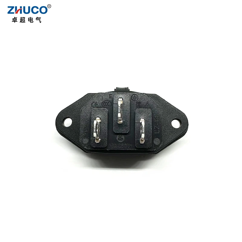 1PC LZ-14-1-01 3Pins IEC320 C14 Plug Connector10A 250V AC Electrical Panel Mounted Power Socket With Waterproof PVC Cover