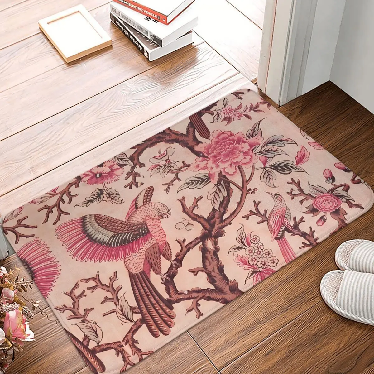 

Bedroom Mat BIRDS OF PREY LEAVES AND FLOWERS Pink Red Floral Doormat Kitchen Carpet Outdoor Rug Home Decor