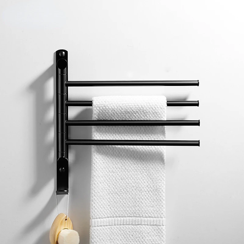 

Rotating Towel Rack Bath Rail Hanger Towel Holder 4 Swivel Bars Bathroom Wall Mounted